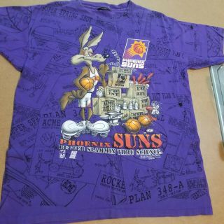 Vtg 90s Phoenix Suns T - Shirt Sz.  Lg Nba Basketball Looney Toons.