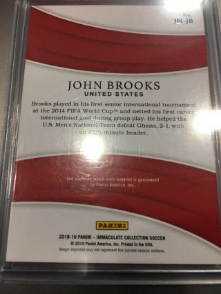 2018 - 19 Immaculate Soccer JOHN BROOKS USA jersey number PATCH /16 match worm 2