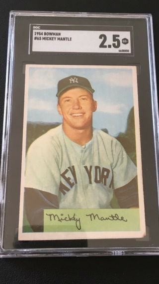1954 Bowman Mickey Mantle 65 Sgc 2.  5 Dead Center Crease Looking
