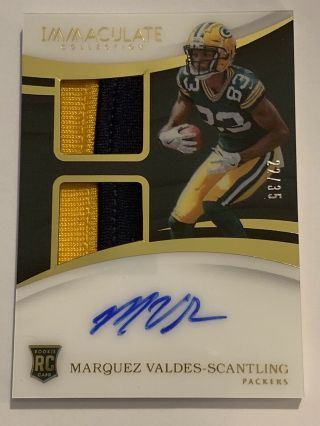 2018 Panini Immaculate Marquez Valdes Scantling Gold Patch Auto Rc 22/35 Packers