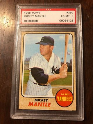 1968 Topps 280 Mickey Mantle York Yankees Psa 6 Ex - Mt