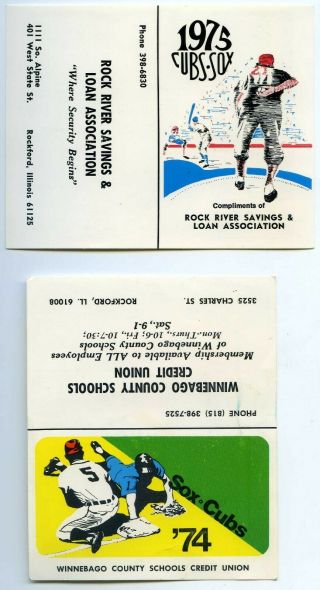 1974 & 1975 Chicago Cubs - White Sox Flat Pocket Schedules Rock River Winnebago