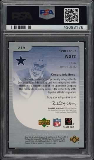 2005 SP Authentic DeMarcus Ware ROOKIE RC AUTO /850 219 PSA 9 (PWCC) 2