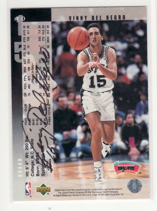 Vinny Del Negro San Antonio Spurs Autographed Basketball Card