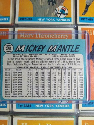 Mickey mantle 1965 Topps 350 3