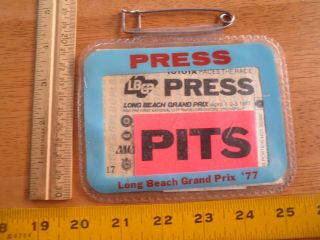 1977 Long Beach Grand Prix Auto Racing Press Pass Badge Mario Andretti