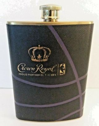 Crown Royal Nba 8 Oz Stainless Steel 18/8 Pocket Flask Black Purple Gold