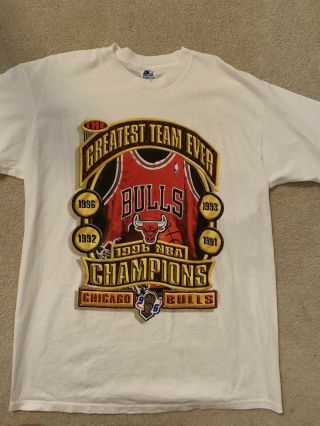 Vintage 1996 Nba Chicago Bulls Greatest Team Ever Starter Medium White Shirt