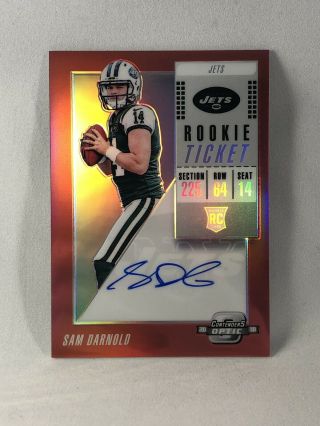 2018 Panini Contenders Optic Sam Darnold Rookie Ticket Red /99 Auto Jets Rookie