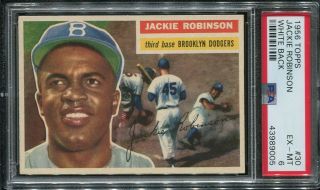 1956 Topps 30 Jackie Robinson Brooklyn Dodgers Card Psa 6 Ex/mt