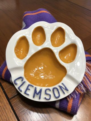 Vintage Clemson University Tigers Ceramic Ash Tray Tiger Paw
