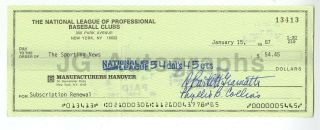 Bart Giamatti - Autographed 1988 Check Payable To The Sporting News - Psa/dna