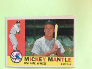 1960 Topps 350 Mickey Mantle Baseball Card Good Scuff On Front Pencil Mark Bk