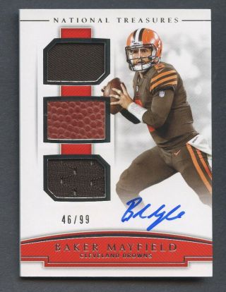 2018 National Treasures Baker Mayfield Browns Rc Triple Jersey Auto /99