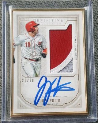 2019 Topps Definitive Joey Votto Gold Framed 3 Clr Jersey Patch Auto 20/30 Reds