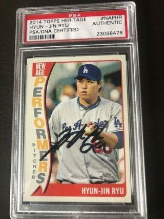 2014 Topps Heritage Psa/dna Autographed Hyun - Jin Ryu Los Angeles Dodgers