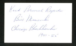 Bill Mosienko Hof Chicago Blackhawks Hand Signed Autograph Auto 3x5 Index Card