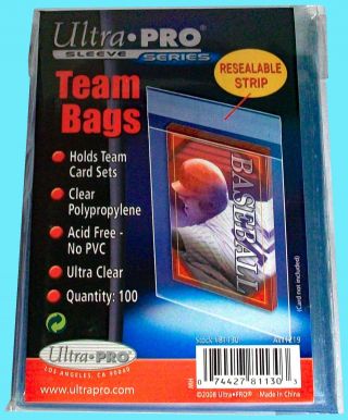 Ultra Pro Team Set Bags 1 Pack Resealable Strip 100 Card Sleeve Protector