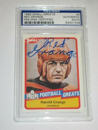 Red Grange (chicago Bears) Signed 1989 Swell Football Greats Card 5 Psa