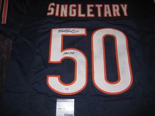 Mike Singletary Signed Blue Chicago Bears Jersey,  Psa Itp & Hof Inscription