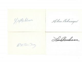 Bill Terry,  Lefty Grove,  Lou Boudreau & Gehringer All Hof Autograph Index Cards
