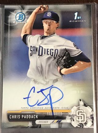 Chris Paddack 2017 Bowman Chrome Rc Auto Autograph San Diego Padres 