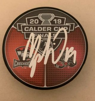 Morgan Geekie Signed Charlotte Checkers 2019 Calder Cup Finals Dueling Puck