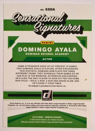 2019 Panini Donruss Baseball Domingo Beisbol Autograph DOMINGO AYALA Auto 2