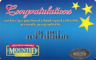Joe Sakic Signed Auto Colorado Avalanche 8x10 Mounted Memories 2