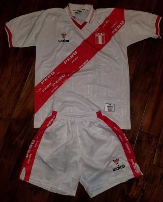 Peru Fpf Walon National Soccer Futbol White/red Jersey & Shorts Size Xl Full Set