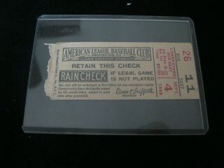 Ticket Stub American League Baseball Club Rain Check 1949