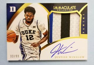 Justise Winslow 2015 Immaculate Auto 3clr Jersey Patch Card Sp 33/99 - Heat