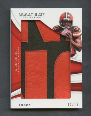 2018 Immaculate Logos Nick Chubb Rc Rookie Jumbo Patch 12/19 Cleveland Browns
