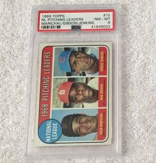 1969 Topps Nl Pitching Leaders 10 Marichal Gibson Jenkins Psa 8 Nm - Mt