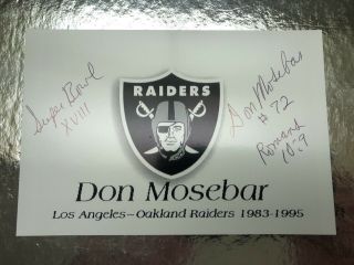 Don Mosebar Los Angeles - Oakland Raiders Autographed Signed “in Ink” 4x6 Photo