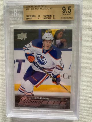 2015 - 16 Connor Mcdavid Upper Deck Ud Young Guns Rookie 201 Bgs 9.  5 Oilers Rc Yg