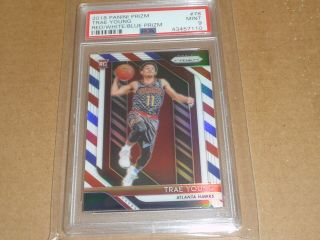 2018/19 Panini Prizm Trae Young Red White Blue Refractor Hawks Rc/rookie Psa 9