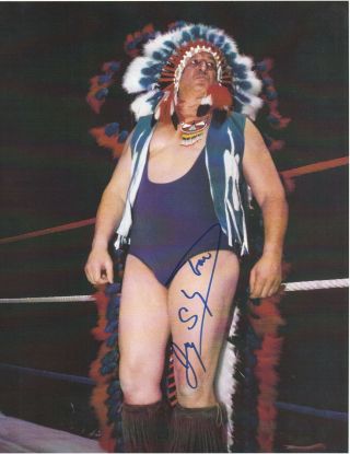 Chief Jay Strongbow Autographed Wrestling Photo Highspots.  Com Wwe