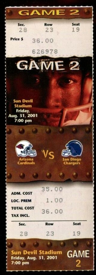 Football Ticket Arizona Cardinals 2001 8/31 San Diego Chargers
