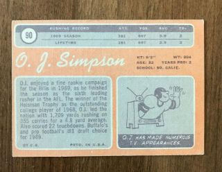 O.  J.  Simpson 1970 Topps Rookie 90 Buffalo Bills USC Trojans 49ers Niners RC 8