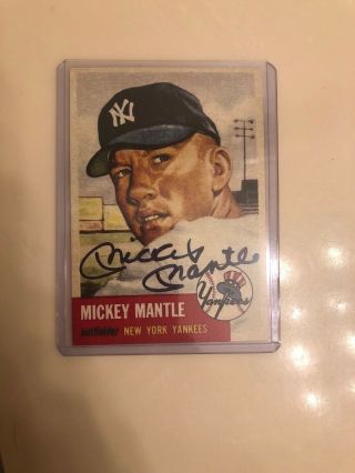 Mickey Mantle Signed Autographed Yankees Vintage Baseball Card.  Laminated