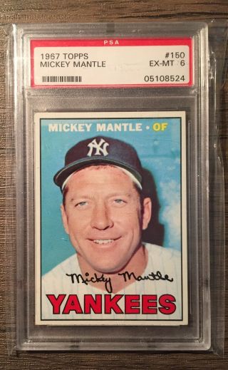 1967 Topps Mickey Mantle 150 Psa 6 Ex - Mt York Yankees Great Eye Appeal
