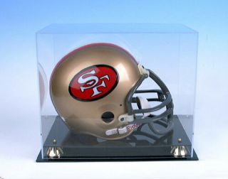 Full Size Football Helmet Display Case Black Acrylic Base Gold Risers