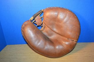 Antique Reach Catchers Mitt Brown Leather Professional Model
