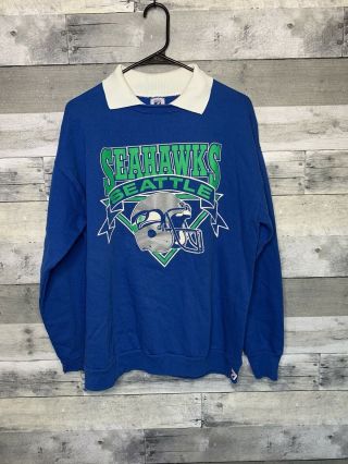 Vintage Seattle Seahawks 80s Crewneck Sweatshirt Men Xl Rare Blue Green Usa