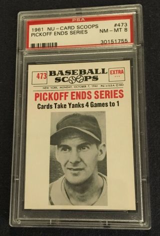 1961 Nu - Card Scoops Psa 8 Nm - Mt Marty Marion Pickoff Ends Series 473