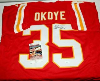 Christian Okoye Autographed Signed Kansas City Chiefs Red Jersey 1 Jsa