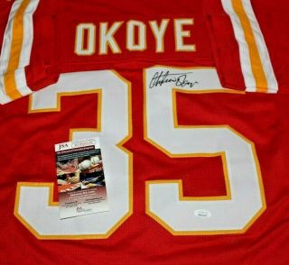 Christian Okoye Autographed Signed Kansas City Chiefs Red Jersey 1 JSA 2