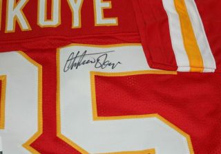 Christian Okoye Autographed Signed Kansas City Chiefs Red Jersey 1 JSA 4