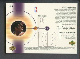 2001 - 02 Upper Deck Kobe Bryant Lakers Game Jersey AUTO 72/100 2